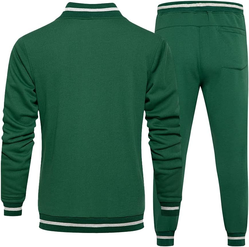 Men'S Activewear Full Zip Warm Tracksuit Sports Set Casual Sweat Suit TZ92 Green M