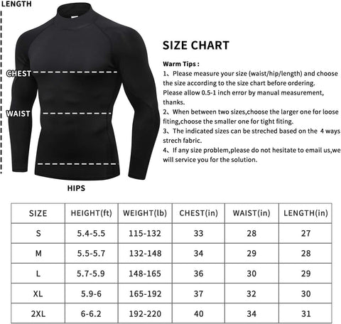 Men'S Compression Shirts Long Sleeve Athletic Workout Tops Gym Undershirts Active Sports Baselayers