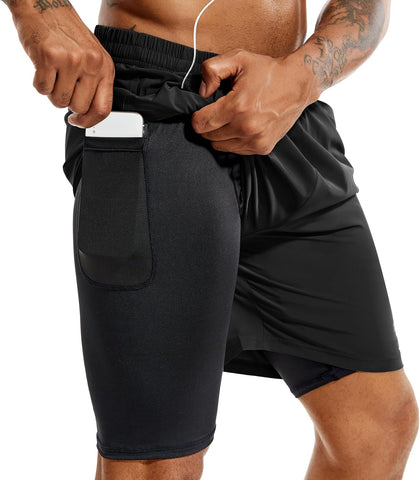 Men'S 2 in 1 Running Shorts 5 in or 7 in Quick Dry Gym Athletic Workout Shorts for Men with Phone Pockets