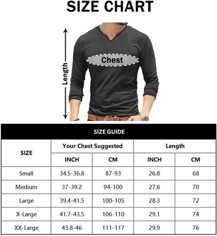 Men Long Sleeve Athletic Shirts Slim Fit Cotton V Neck