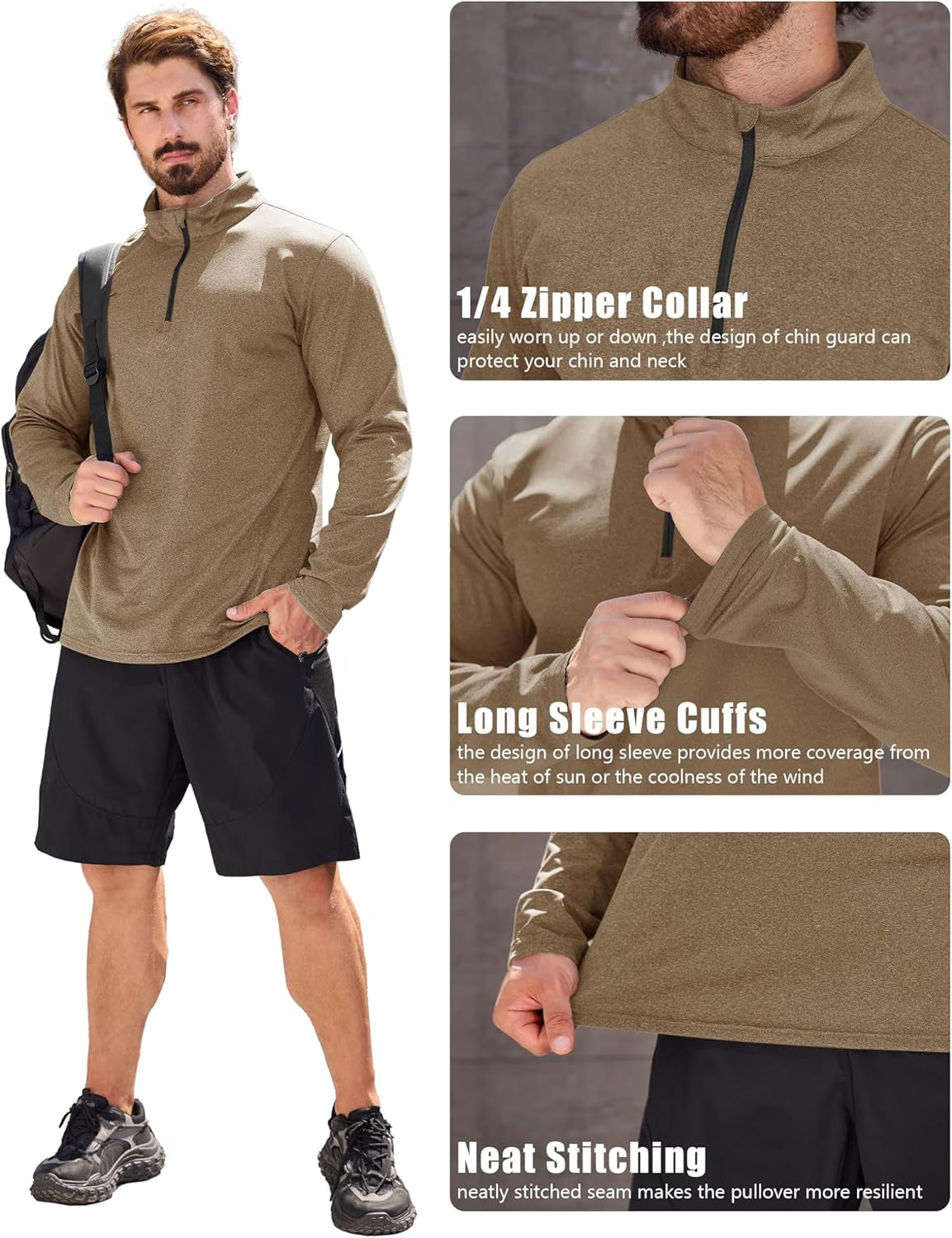 Men'S Running Athletic Shirts 1/4 Zip Fleece Pullover Long Sleeve Sweatshirts