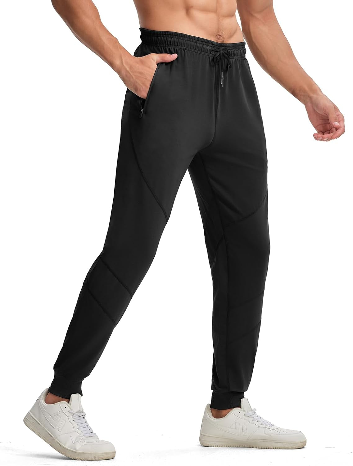 Men'S Sweatpants with Zipper Pockets Workout Tapered Joggers for Men Athletic Active Running Pants