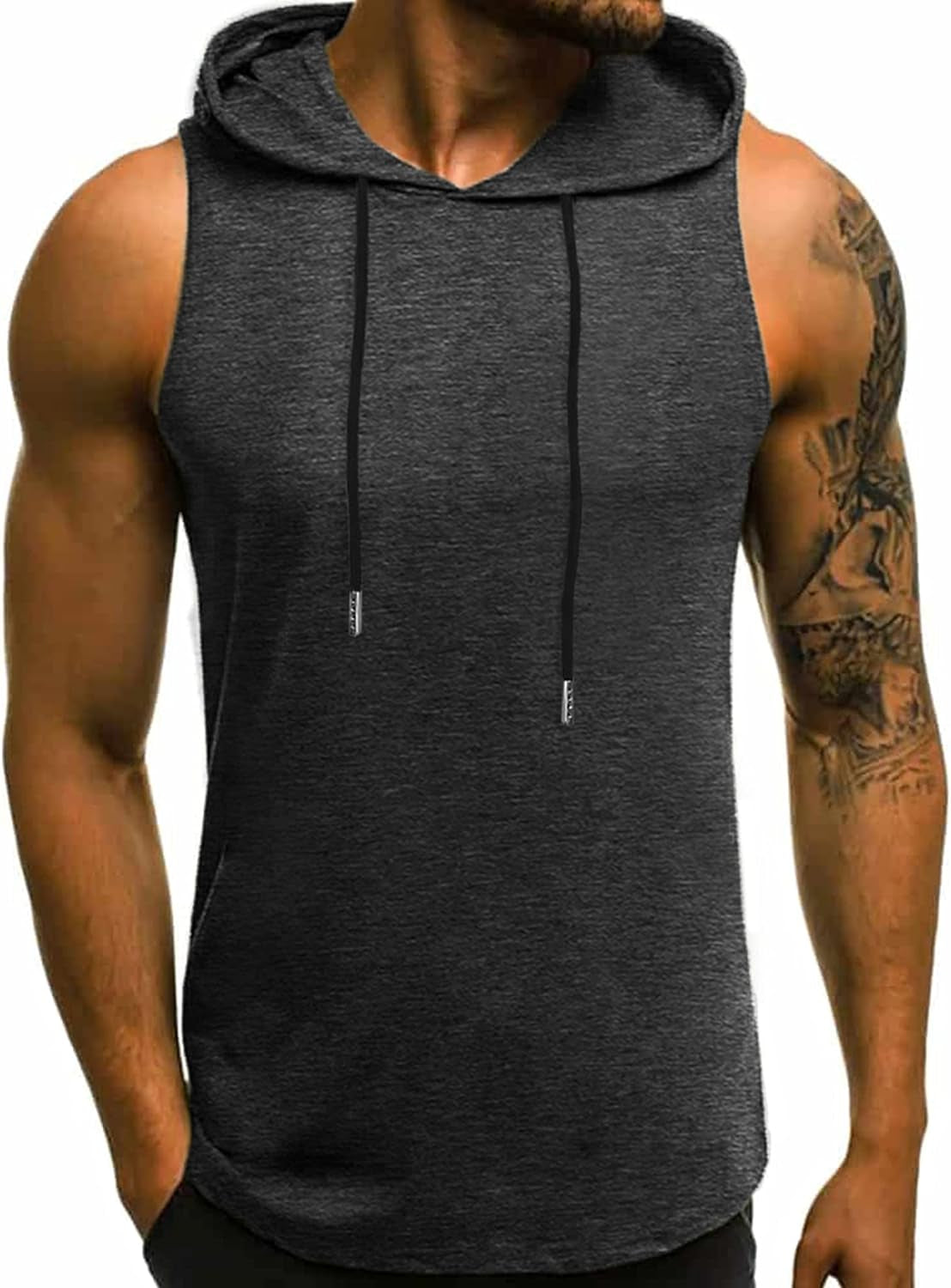 Men'S Workout Hooded Tank Tops Sleeveless Gym Hoodies Bodybuilding Muscle Shirts