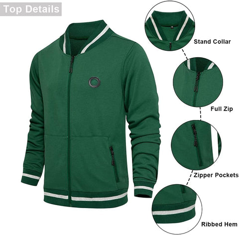 Men'S Activewear Full Zip Warm Tracksuit Sports Set Casual Sweat Suit TZ92 Green M