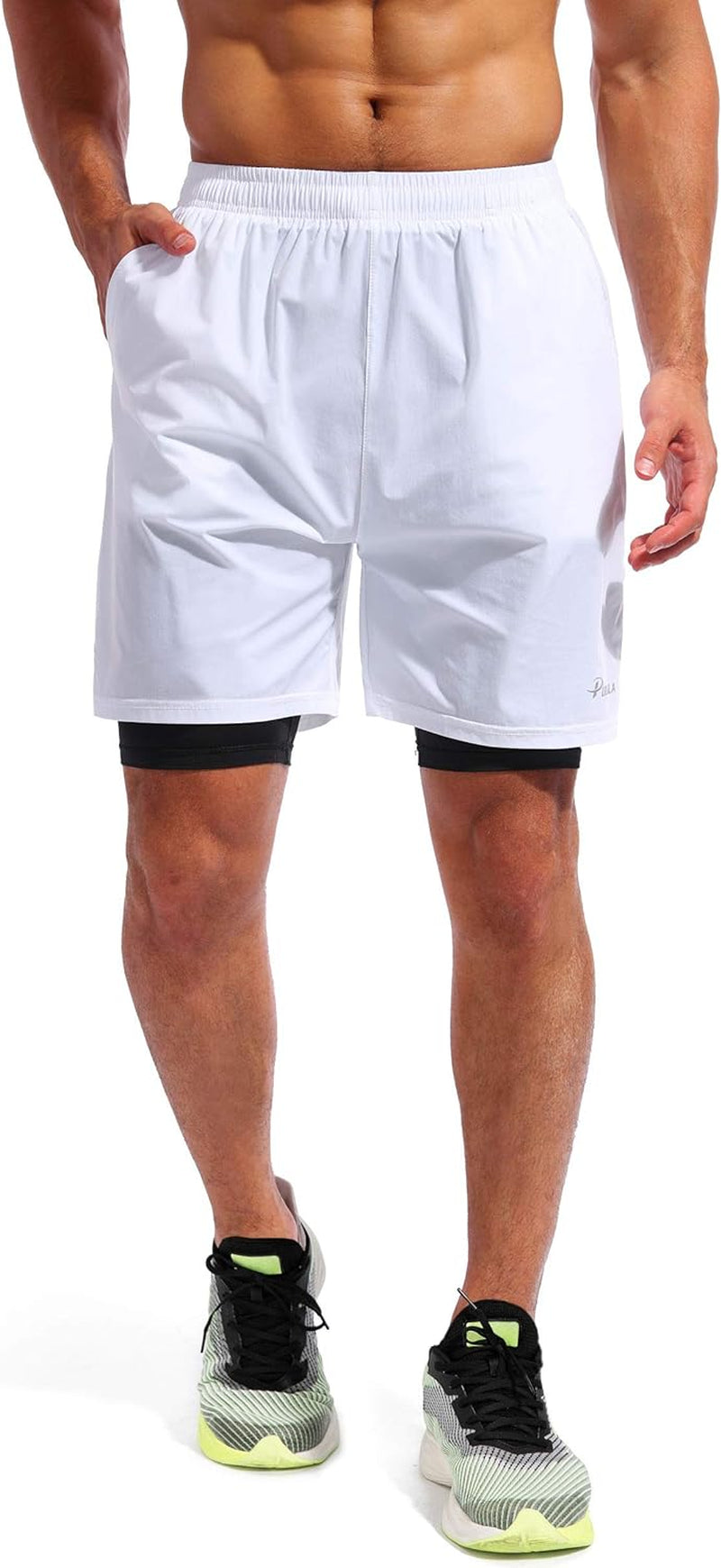 Men’S 2 in 1 Running Shorts 7" Quick Dry Gym Athletic Workout Shorts for Men with Phone Pockets