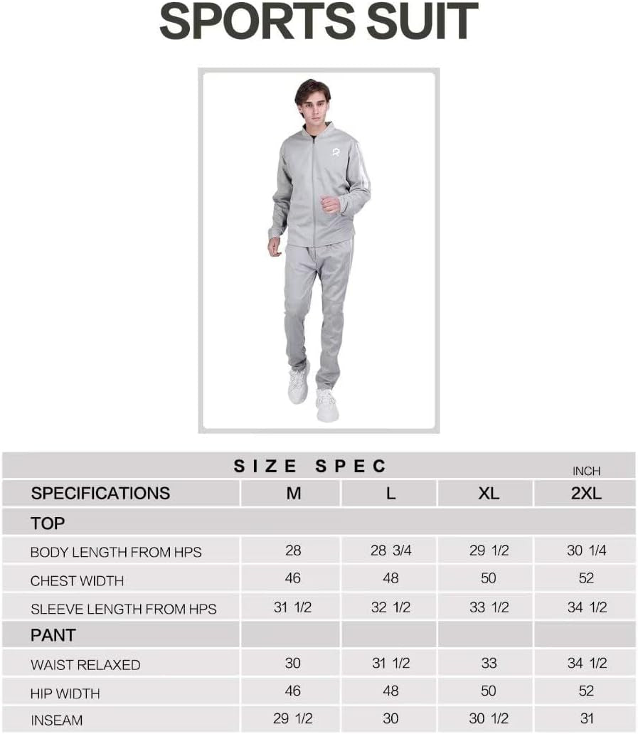 Mens Track Suit Set 2 Pieces Casual Active Sweatsuit Zip up Jacket Pants Jogging Outwear