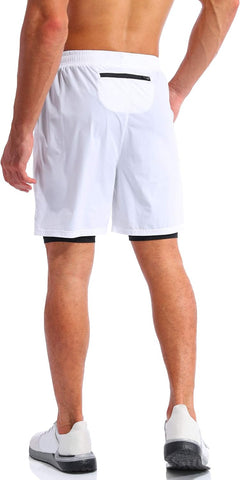 Men’S 2 in 1 Running Shorts 7" Quick Dry Gym Athletic Workout Shorts for Men with Phone Pockets