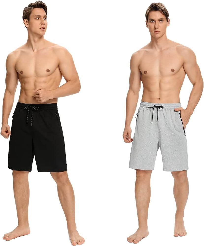 Mens Shorts,Athletic and Training Performance Shorts for Men，Mens Gym and Workout Shorts with Zip Pockets(2-Pack)