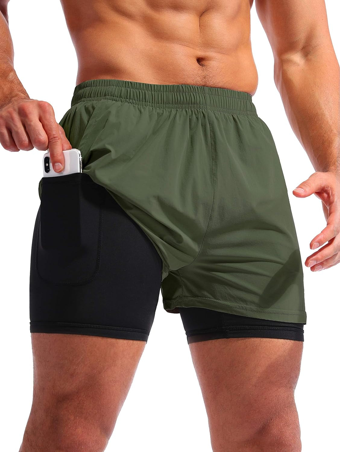 Men’S 2 in 1 Running Shorts 5" Quick Dry Gym Athletic Workout Shorts for Men with Phone Pockets