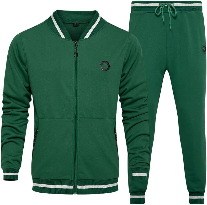 Men'S Activewear Full Zip Warm Tracksuit Sports Set Casual Sweat Suit TZ92 Green M