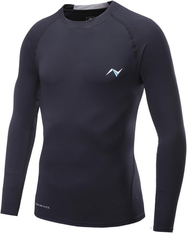 Mens Crew Neck Long Sleeve Tight Fit Compression Shirt