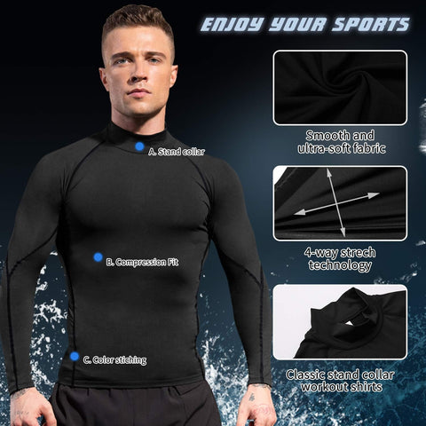 Men'S Compression Shirts Long Sleeve Athletic Workout Tops Gym Undershirts Active Sports Baselayers