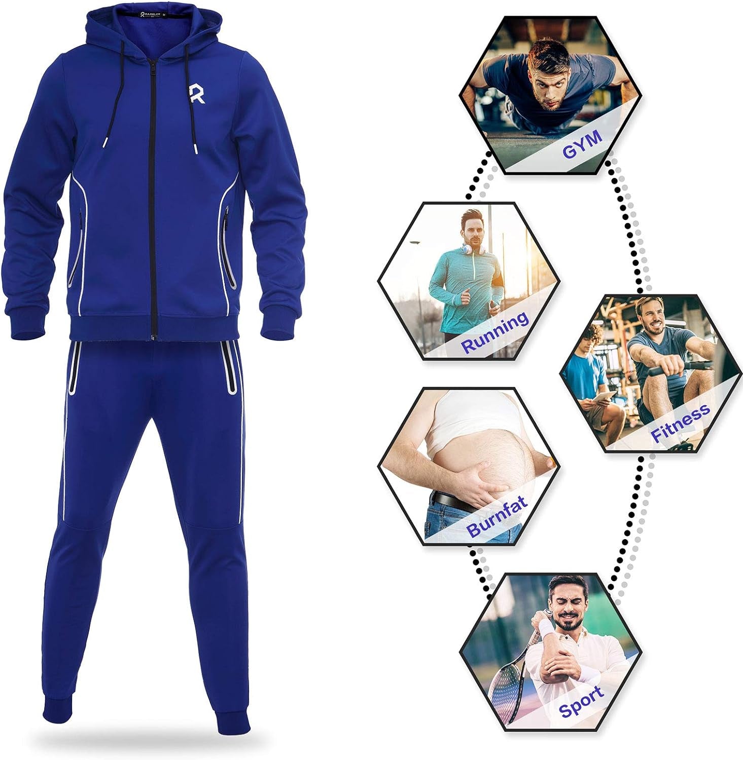 Men'S Casual Tracksuit Long Sleeve Athletic Hooded Sweatsuits 2 Piece Set Full Zip Running Jogging Suits for Men(Blue,3Xl)