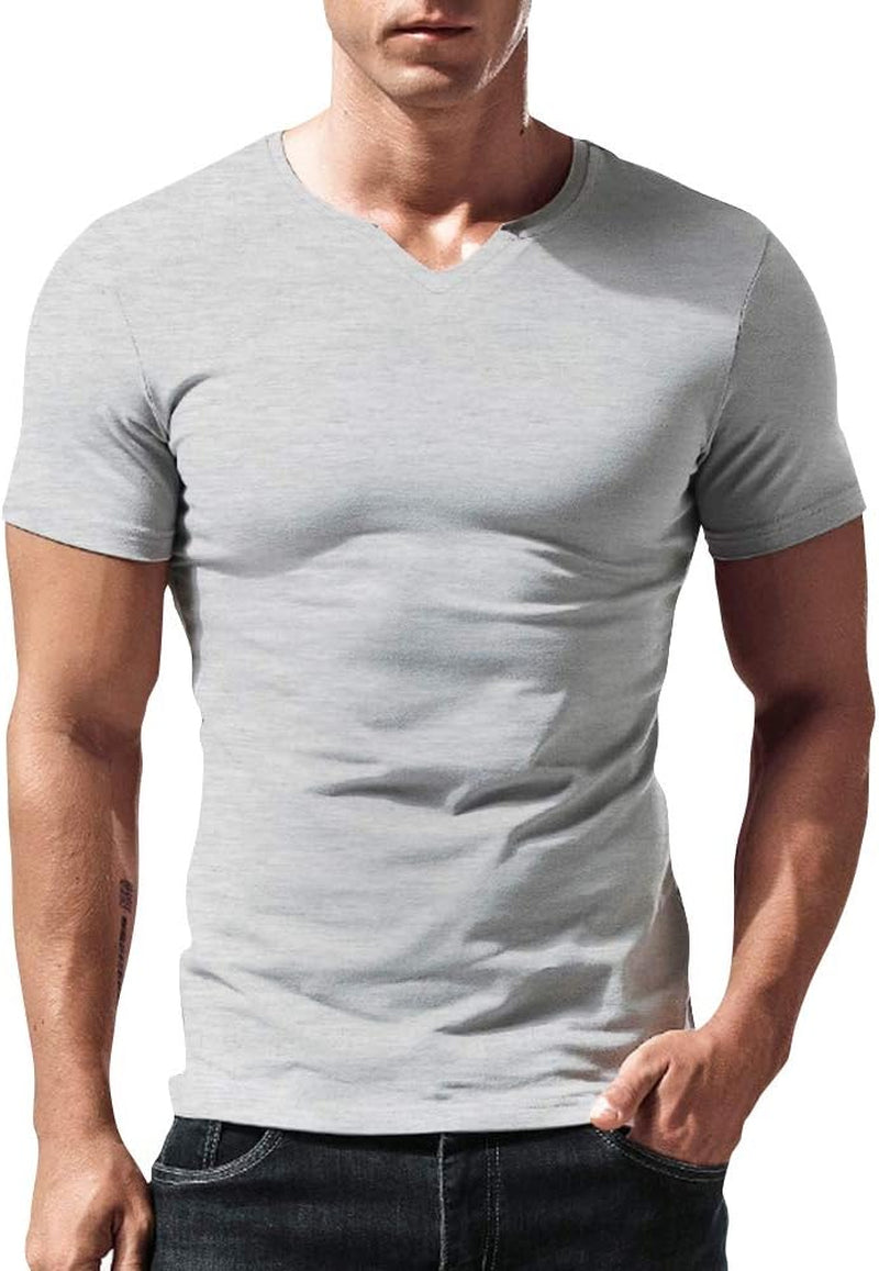 Men Long Sleeve Athletic Shirts Slim Fit Cotton V Neck