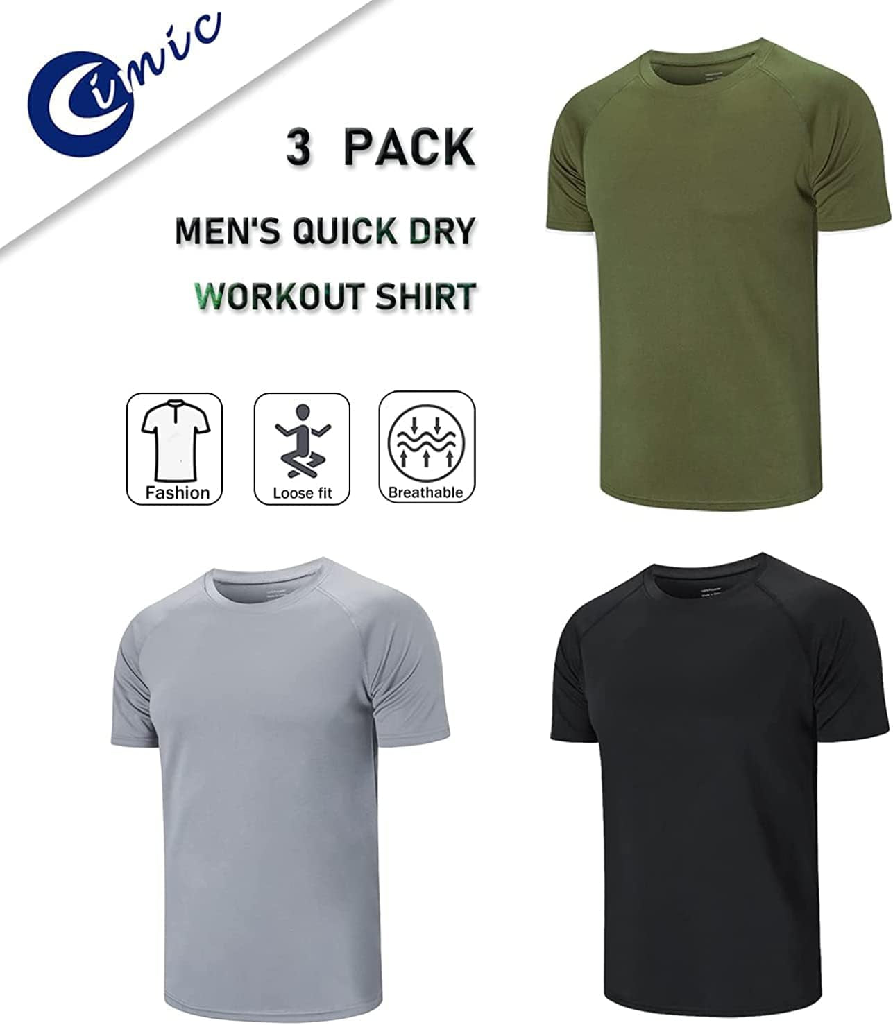 5/3 Pack Running Top Men Casual Shirts Workout Plain Gym Moisture Wicking Active Athletic Short Sleeve T-Shirts