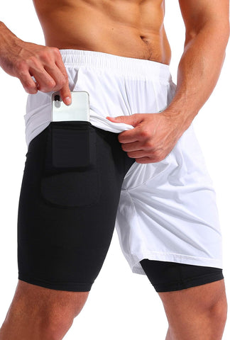 Men’S 2 in 1 Running Shorts 7" Quick Dry Gym Athletic Workout Shorts for Men with Phone Pockets