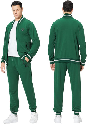 Men'S Activewear Full Zip Warm Tracksuit Sports Set Casual Sweat Suit TZ92 Green M