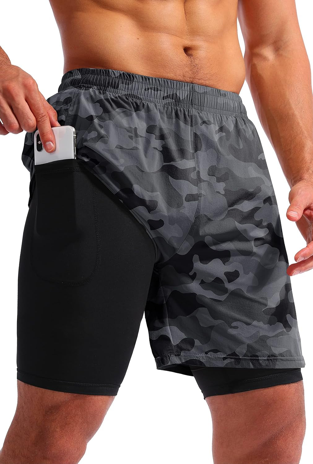 Men’S 2 in 1 Running Shorts 7" Quick Dry Gym Athletic Workout Shorts for Men with Phone Pockets