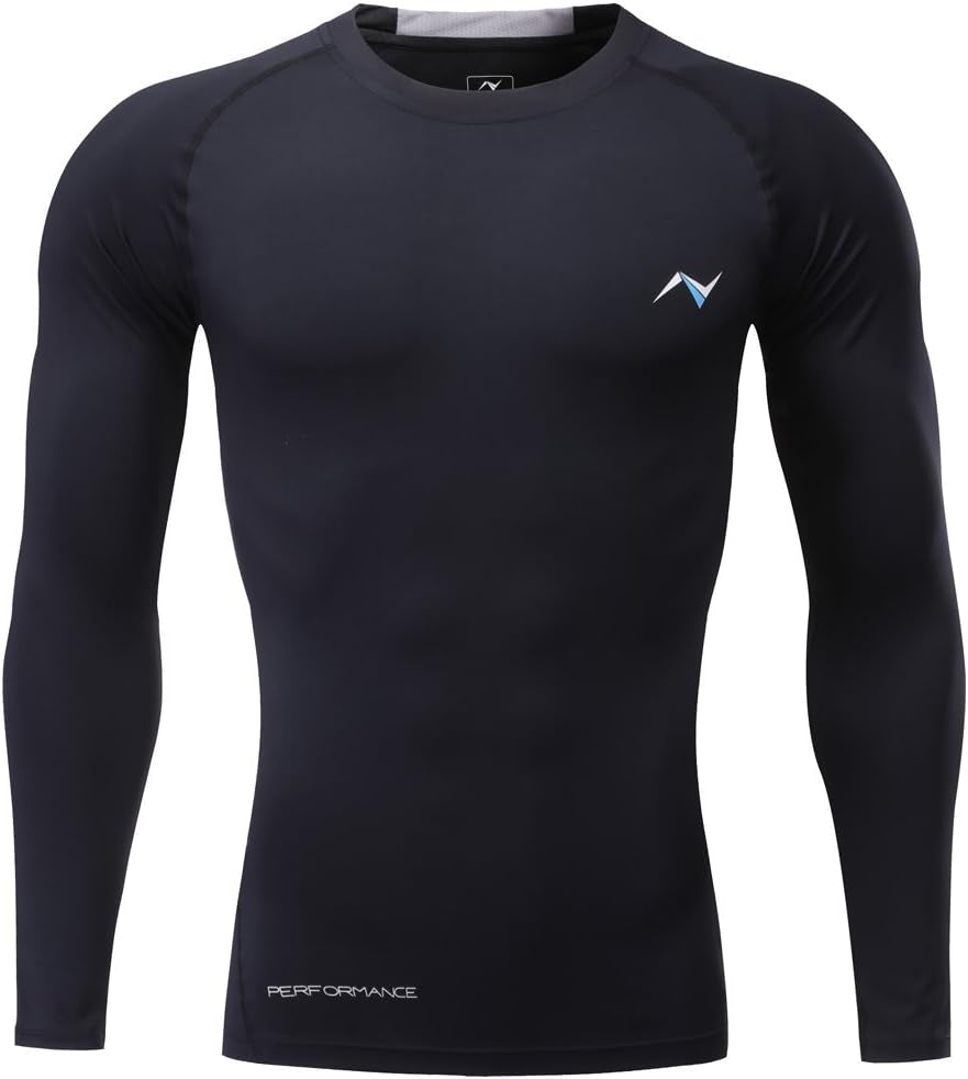 Mens Crew Neck Long Sleeve Tight Fit Compression Shirt