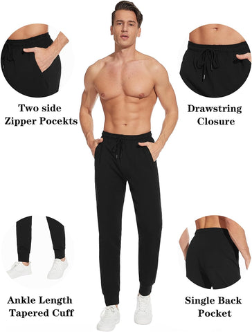 Men'S 32"/34"/36"/38" Inseam Tall Lightweight Cotton Joggers with Zipper Pockets Active Sweatpants Sports Track Pants