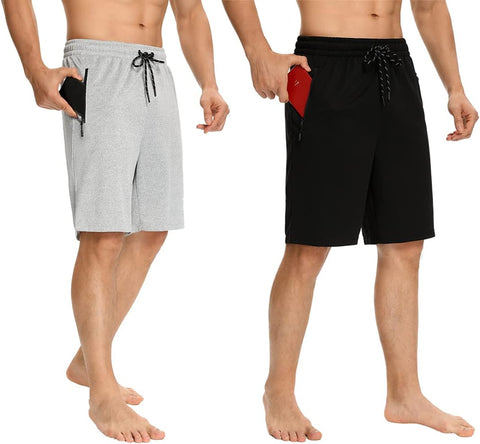 Mens Shorts,Athletic and Training Performance Shorts for Men，Mens Gym and Workout Shorts with Zip Pockets(2-Pack)