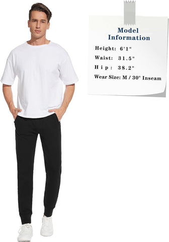 Men'S 32"/34"/36"/38" Inseam Tall Lightweight Cotton Joggers with Zipper Pockets Active Sweatpants Sports Track Pants