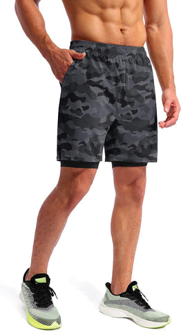 Men’S 2 in 1 Running Shorts 7" Quick Dry Gym Athletic Workout Shorts for Men with Phone Pockets