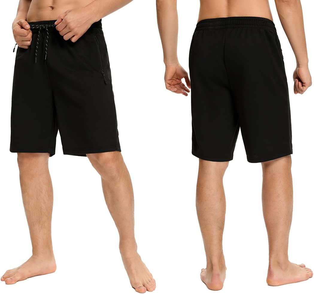 Mens Shorts,Athletic and Training Performance Shorts for Men，Mens Gym and Workout Shorts with Zip Pockets(2-Pack)