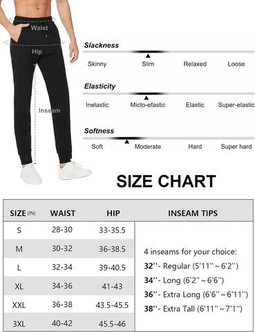 Men'S 32"/34"/36"/38" Inseam Tall Lightweight Cotton Joggers with Zipper Pockets Active Sweatpants Sports Track Pants